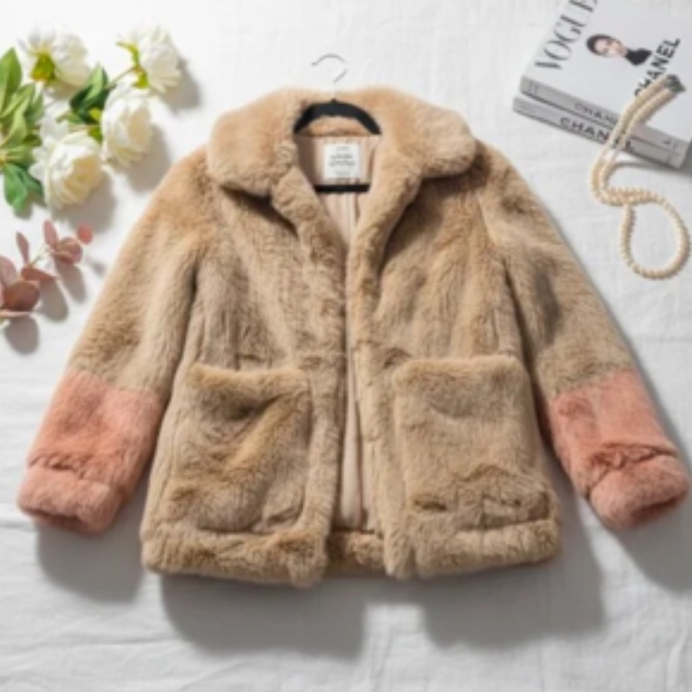 Zara Girls Faux Fur Tan Jacket Size 10